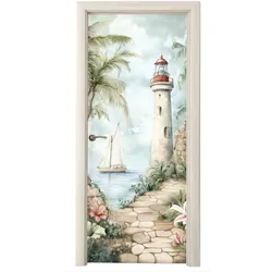TÜRAUFKLEBER Leuchtturm - Natur - Landschaft - Boot 90x215 cm - Türtapete