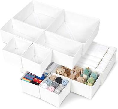 Cheer Collection 12-Piece Foldable Fabric Drawer Organizer Bin Set in 3 Sizes