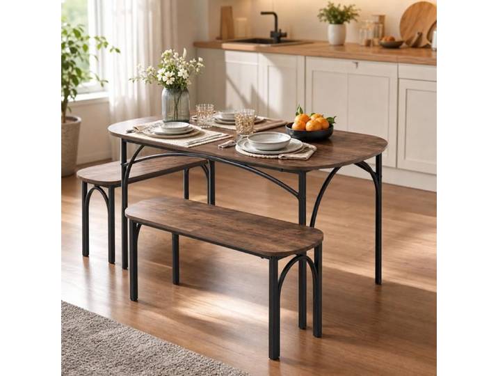 Ensemble salle à manger 3 pièces - PAGE LIVING - Cuisine 2 bancs 4 pers - Bancs rangeables - Structure métal - Plateau MDF