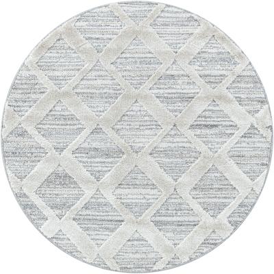 Teppich AYYILDIZ TEPPICHE "PISA 4703, auch als Läufer und Rund", grau, H:20mm Ø:200cm, Polypropylen (PP), Teppiche, Teppich, Hoch Tief Struktur, pflegeleicht, Wohnzimmer, Schlafzimmer