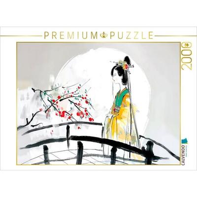 CALVENDO Puzzle Geisha auf der Brücke. Tuschemalerei | 2000 Teile Lege-Größe 90x67cm Foto-Puzzle für glückliche Stunden