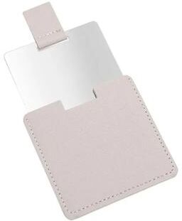 Uplift Picks Elegant Stainless Steel Pocket Mirror PU Leather Protective Travel Makeup Mirror gray
