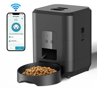 Inspired Finds Smart Automatic Pet Feeder Timed Cat & Dog Food Dispenser black Wifi Feeder
