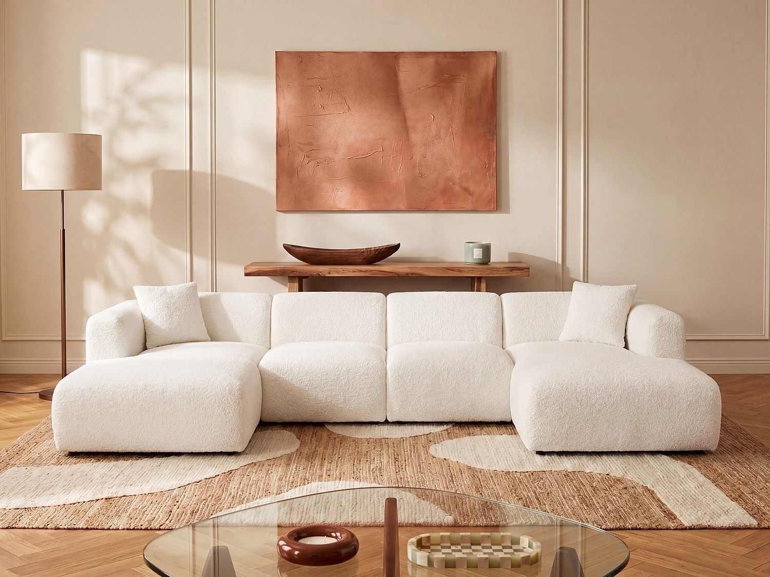 Vente-unique Große Wohnlandschaft als modulierbares Ecksofa in Bouclé-Stoff Weiß von Maison Céphy POGNI 24193067