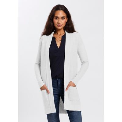 Longstrickjacke TOM TAILOR, Damen, Gr. XL (42), weiß (wollweiß), Strick, Obermaterial: 100% Baumwolle, unifarben, figurumspielend Po-bedeckend, V-Ausschnitt, Bündchen, Strickjacken Strickjacke Longstrickjacke, aus Rippstrick mit aufgesetzten Taschen