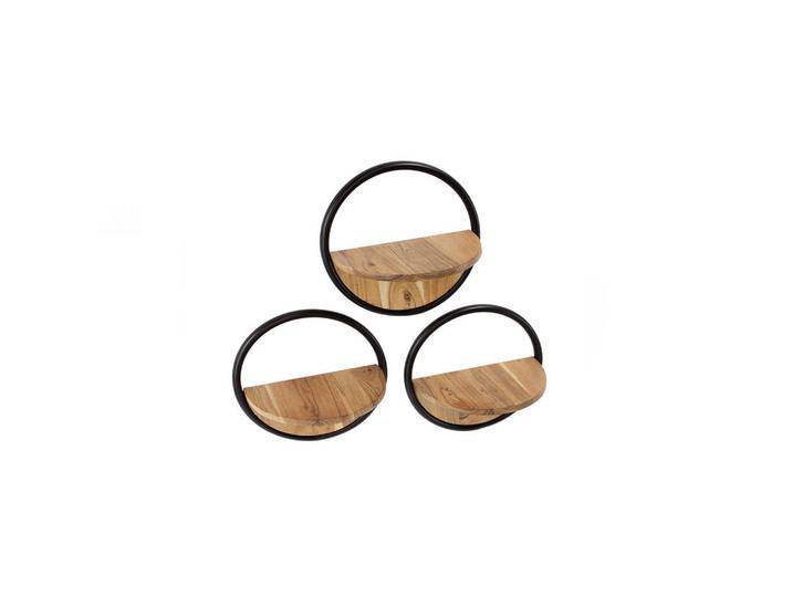 Kawola Wandregal Ruwy 3ER SET Holz Akazie, Naturfarben, Rund, 35x35x17 cm, Wohnzimmer, Regal, Wandregal