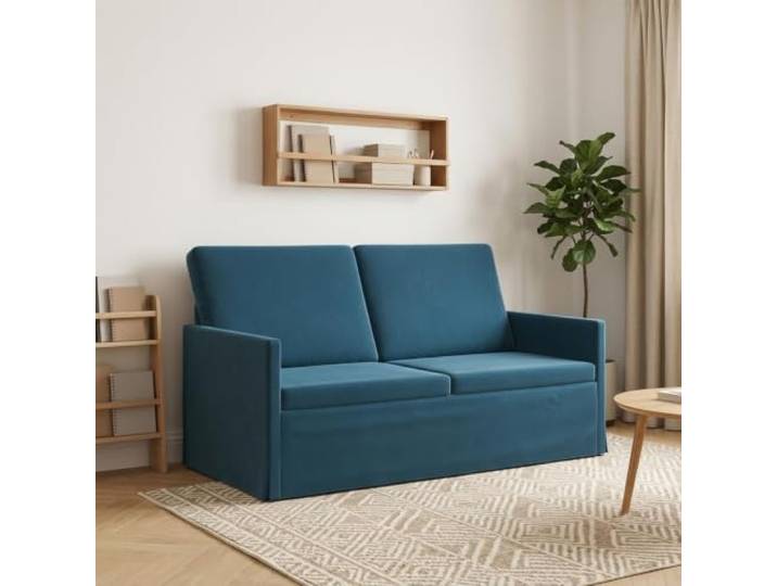 2-Sitzer Sofa Blau 150 x 81 x 82 cm Samt Metallrahmen,Kissenrücken,eckige Form,Samt-Oberfläche,Wohnzimmer,Gästebereich
