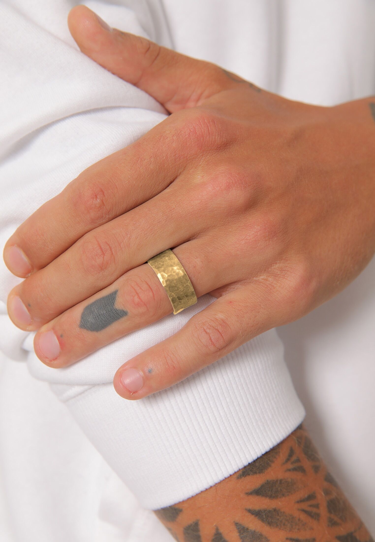 Silberring KUZZOI "Ring Herren Gehämmert Markant Matt 925 Silber" Gr. 66, gold, Fingerringe, Herren, 66, Silber 925 (Sterlingsilber), Silberring