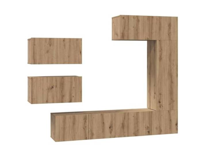 Roanoer 6-Teilig TV-Schrank Set Wandmontiert Artisan-Eiche Holzwerkstoff 6-teiliges Hängeboard Set aus Holzwerkstoff für Wohnzimmer. Platzsparendes Design mit Einlegeböden und 6 Türen.