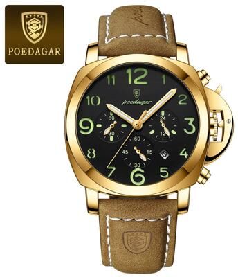 Uplift Essentials Luxury Military Waterproof Watch With Luminous Leather Strap Quartz Movement gold Black