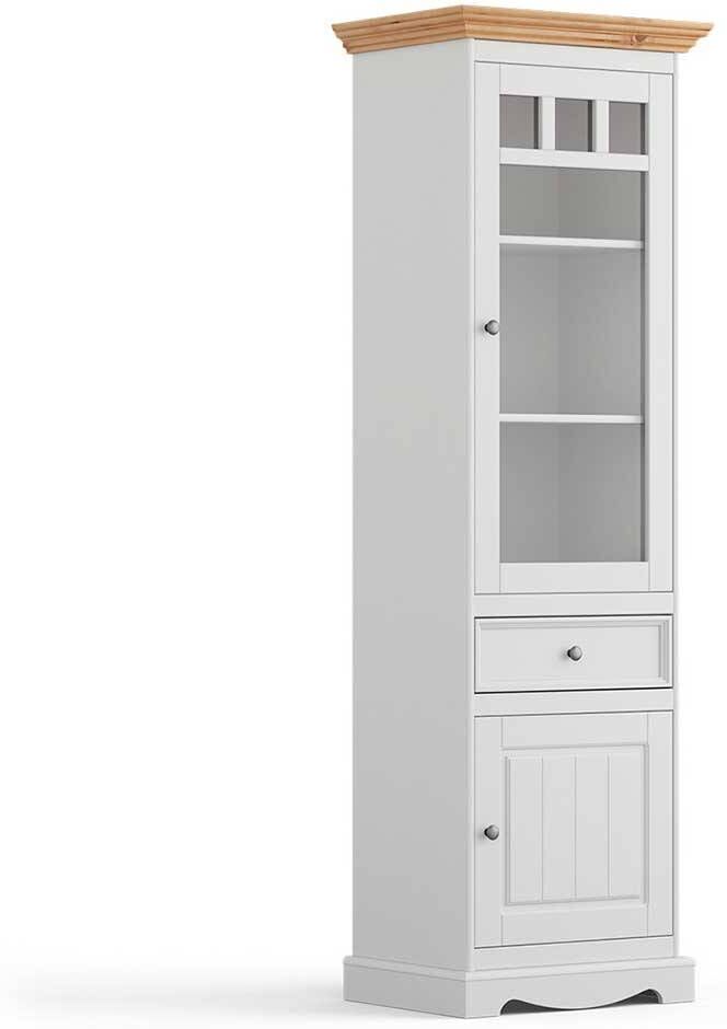 Pharao24.de Schrank Vitrine Landhaus schmal aus Kiefer Massivholz 190 cm hoch