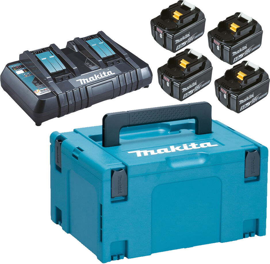 Pack énergie 18 V 4 batteries 5 Ah BL1850B + chargeur DC18RD en coffret MAKPAC MAKITA 197626-8