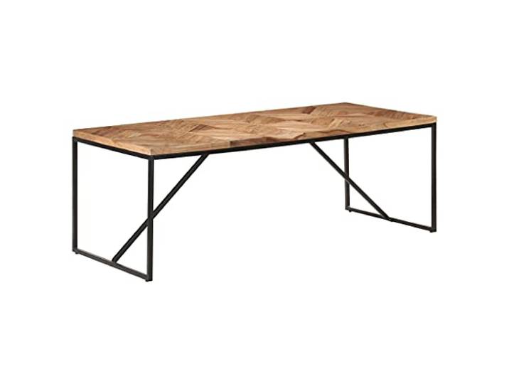 KGHERMDF Esstisch 200x90x76 cm Massivholz Akazie und Mango Schwarze Stahlbeine, Chevron Mosaik Design, Stabil und Langlebig, Industrieller Look