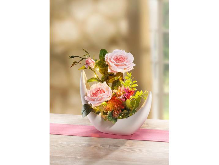 Beleuchtetes Rosen-Arrangement, Rosa-Grün