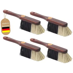 4X Handfeger ROSSHAAR Mischung Besen weiche Borsten - Braun lackiert Holz Handfeger gemischtes Rosshaar - Idealer Schneebesen Auto Besen Rosshaarbesen Mix Naturborsten Hand Brush Handkehrer