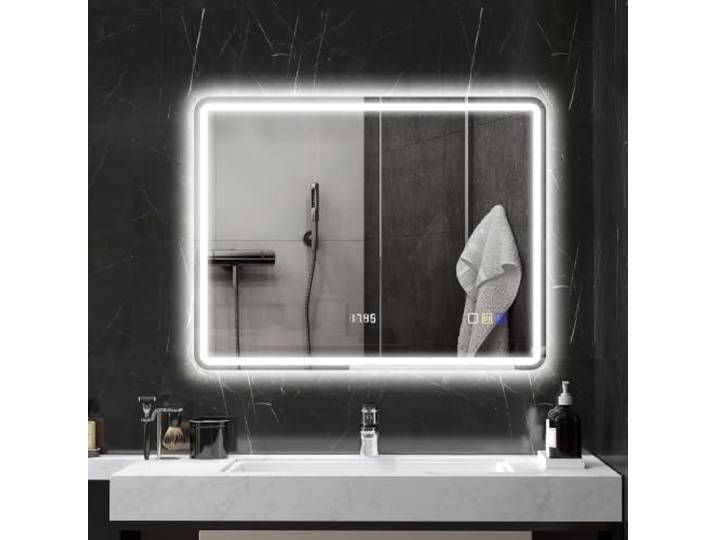 HOMCOM Badspiegel mit Beleuchtung Memory-Funktion 70x90 cm Silber