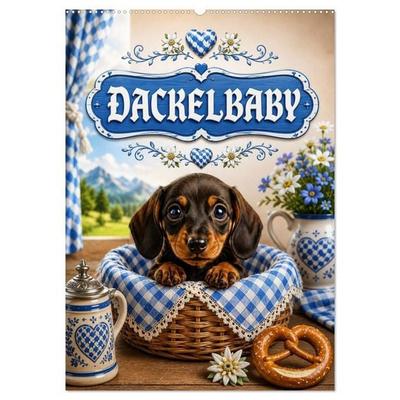 Dackelbaby- A bissl frech, ganz vui liab! (Wandkalender 2027 DIN A2 hoch), CALVENDO Monatskalender