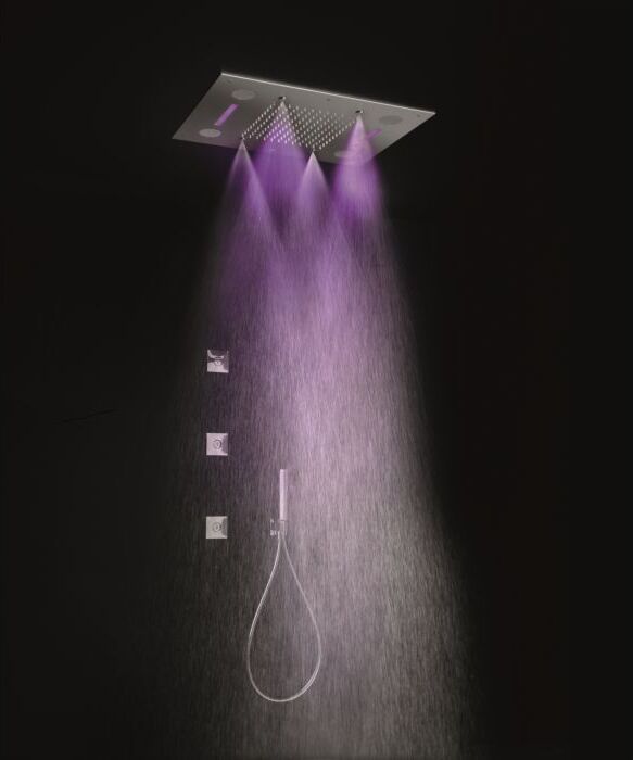 Herzbach Living Spa Farblicht-Regenbrause 11.634800.2.01 Edelstahl poliert, 630x480mm, Regen/Spray, Soundsystem