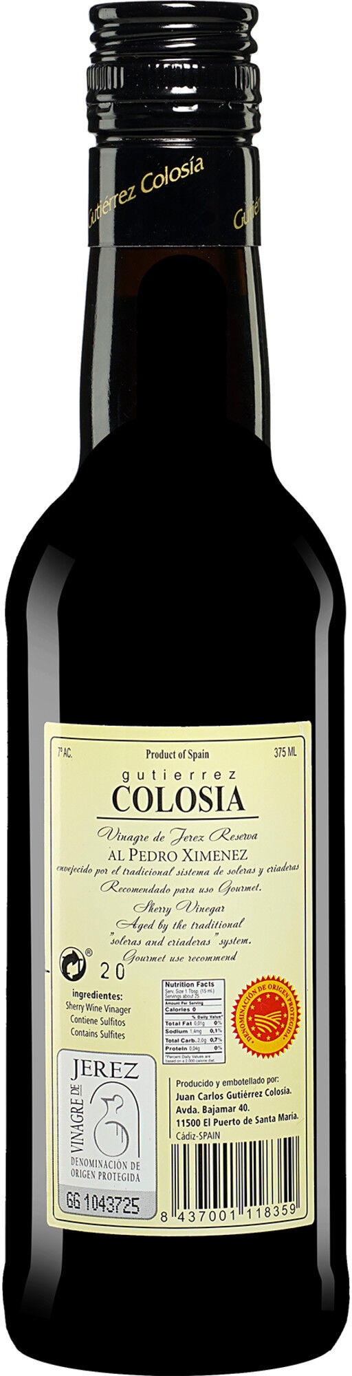 Gutiérrez Colosía Vinagre Gutiérrez-Colosía »Jerez al Pedro Ximénez« - 0,375 L aus Spanien