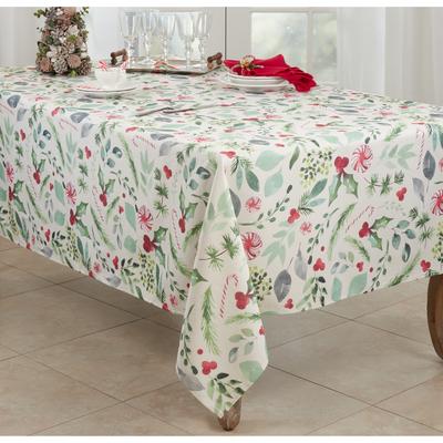 Saro Lifestyle Candy Cane Tablecloth With Christmas Foliage Design