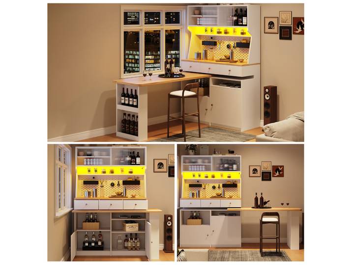 Armoire de cuisine (137*45*178 cm), buffet de cuisine haut, buffet polyvalent, armoire à collations, armoire de table, bureau, armoire de rangement