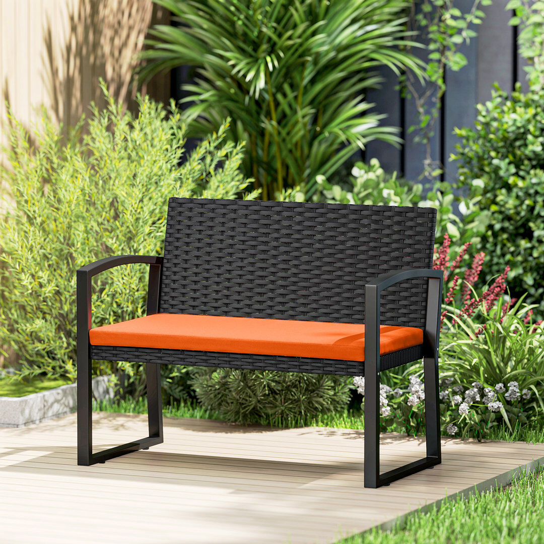 Bloomsbury Market Outsunny 2 Seater Rattan Garden Bench with Cushion Outdoor Bench Orange Black 78cm H X 103cm W X 58cm D
