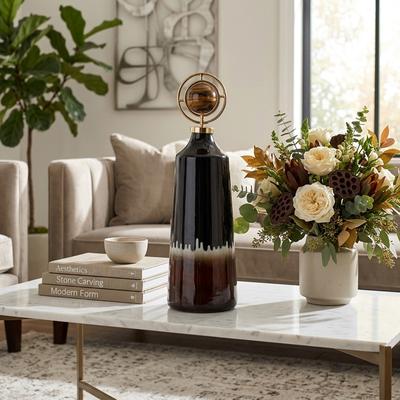 Sagebrook Home Glass Metal Decorative Vase Modern Transitional Sculptural Orb Accent
