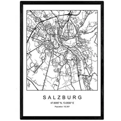 POSTER Salzburg Nordischer Stil A3 Schwarzer Rahmen