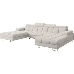 WOHNLANDSCHAFT mit Schlaffunktion und Bettkasten COMA U2 345x203x79 Hellgrau Velours