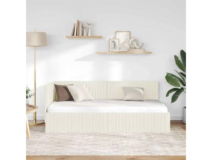 KTHLBRH Eckbett Creme 90 x 190 cm mit verstellbarem Kopfteil Platzsparendes Design, Struktur aus Sperrholz, vielseitiges Schlafsofa, robuste Unterstützung