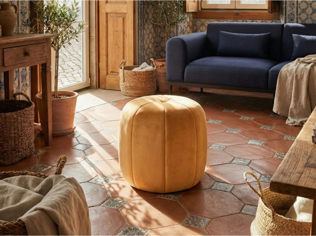Canora Grey 40cm Wide Tufted Oval No Pattern Pouffe Ottoman Yellow 46cm H X 40cm W X 40cm D