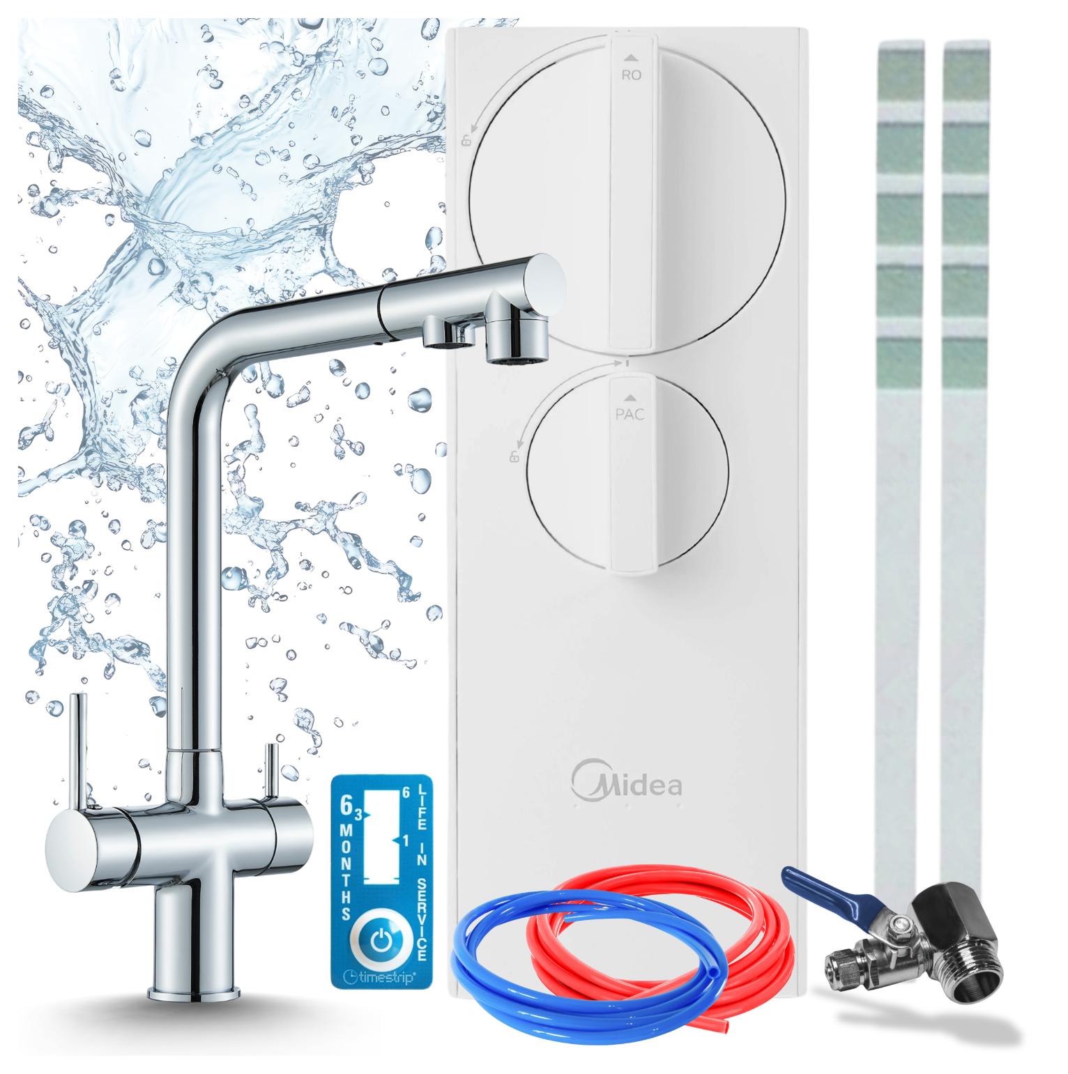 Küchenarmatur Mit Wasserfiltersystem Ari Venom 2, Umkehrosmose 400 Gpd, Zweigriffarmatur, Keramikkartusche, Ausziehbarer Auslauf, Wassersparend, Chrom