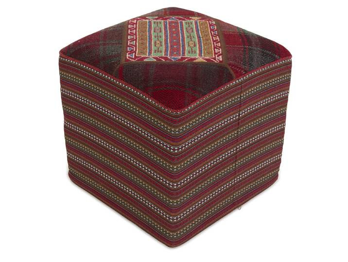 Kelim Sitz Hocker Teppich 44x46 Handgewebt Orientteppich Perserteppich Quadratisch Wolle
