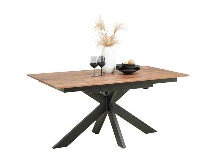 Linea Natura Esstisch, Schwarz, Nussbaum, Holz, Metall, Nussbaum, massiv, rechteckig, X-Form, 90x75x160-245 cm, ausziehbar, Esszimmer, Tische, Esstische, Esstische ausziehbar