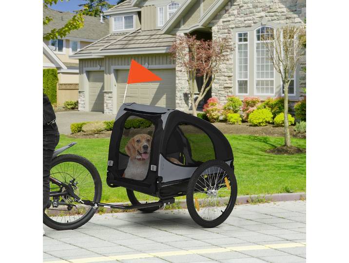 PawHut Remorque Vélo Chien Fenêtres Maille Réflecteurs Noir 140cm