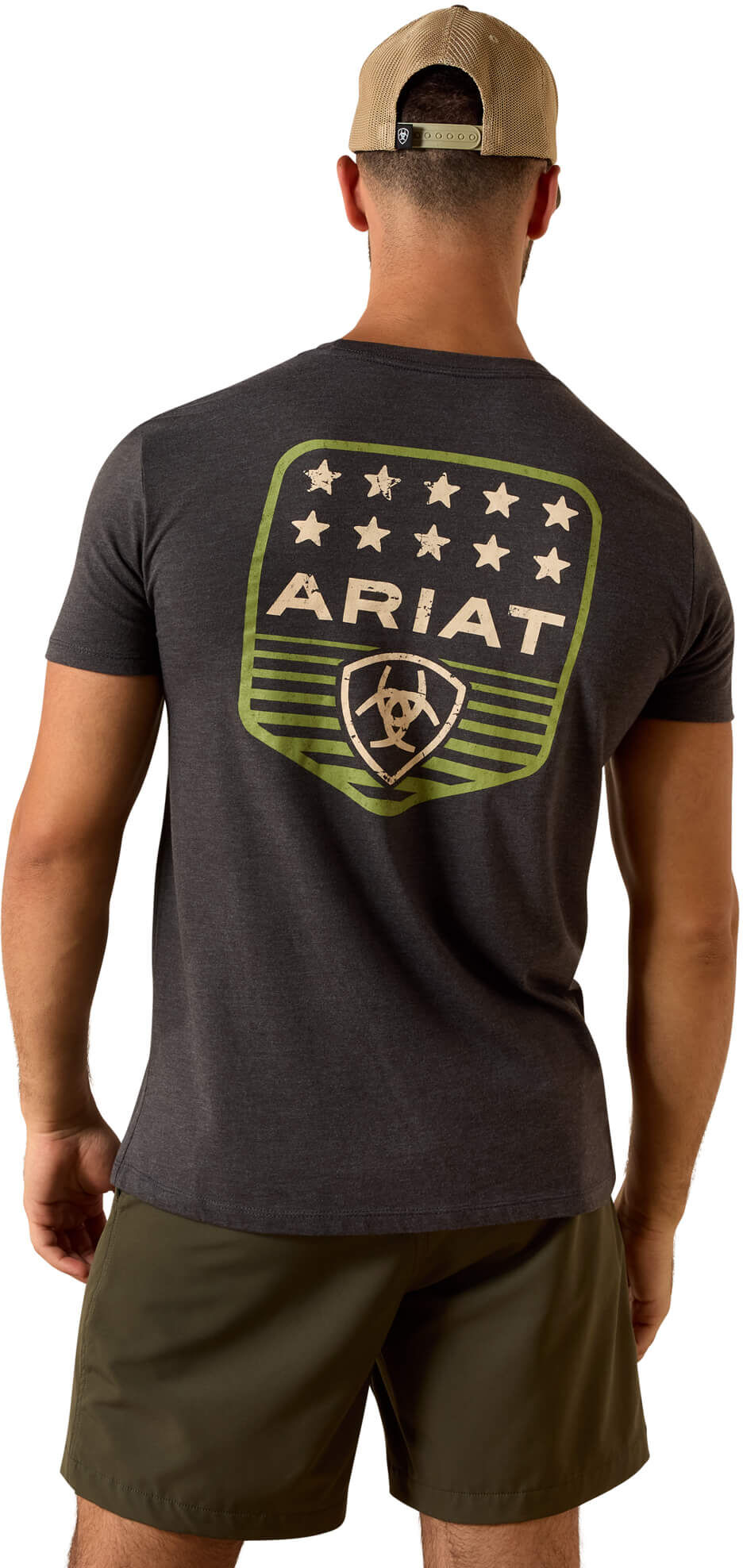 Men's Stripe Patriotic Badge T-Shirt in Charcoal Heather, Size: Medium by Ariat