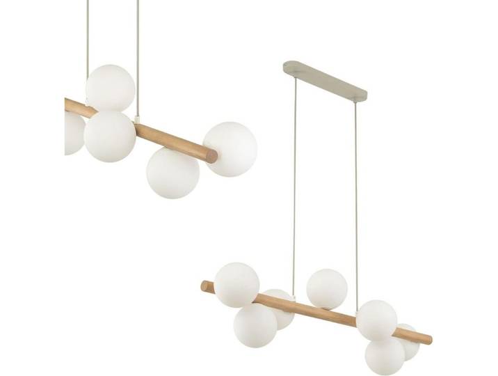 Hängeleuchte Estera Opalglas Holz Siebenflammig Deckenlampe Deckenleuchte Lampe