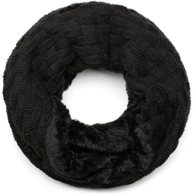 Strickschal STYLEBREAKER "Feinstrick Loop mit Flecht Muster und Teddyfleece", Damen, schwarz, Obermaterial: 100% Viskose CV., Modisch, Modetücher