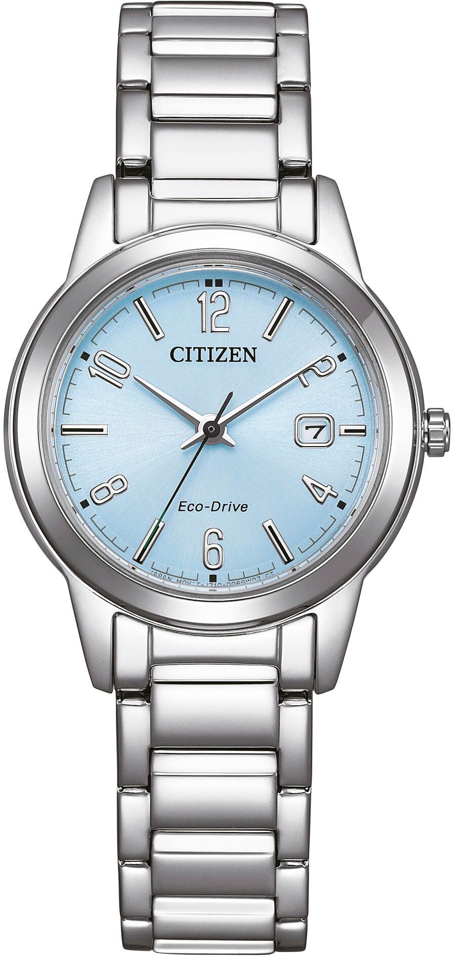 Solaruhr CITIZEN, silber (silberfarben, hellblau, hellblau), Armbanduhren, Damen, silberfarben, Solaruhr, Armbanduhr, Damenuhr, Edelstahlarmband, Datum