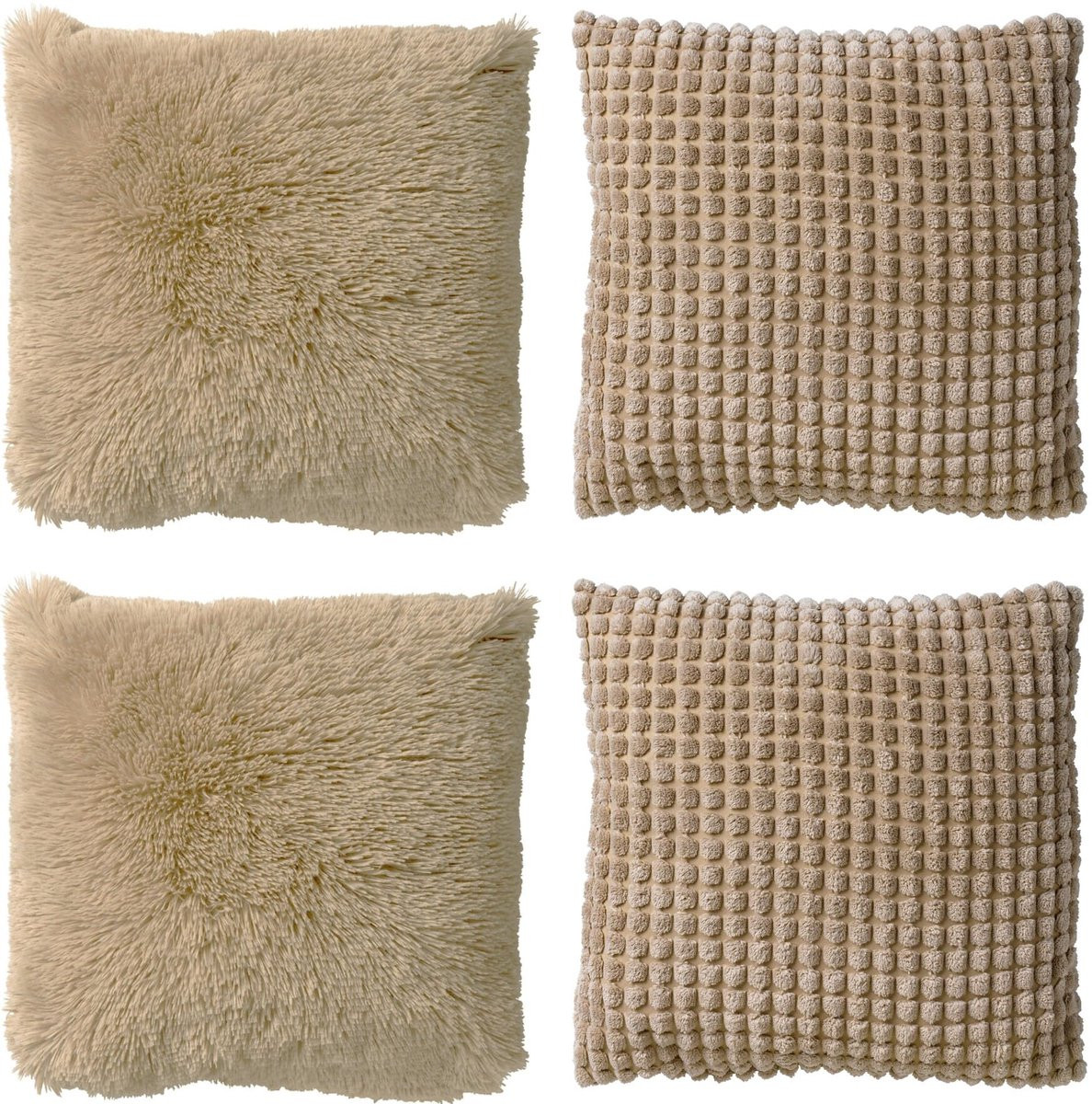 Dutch Decor Cosy Favourites Kussenset - 4-delig - Beige - 45 x 45 cm - inclusief binnenkussens en ritssluiting