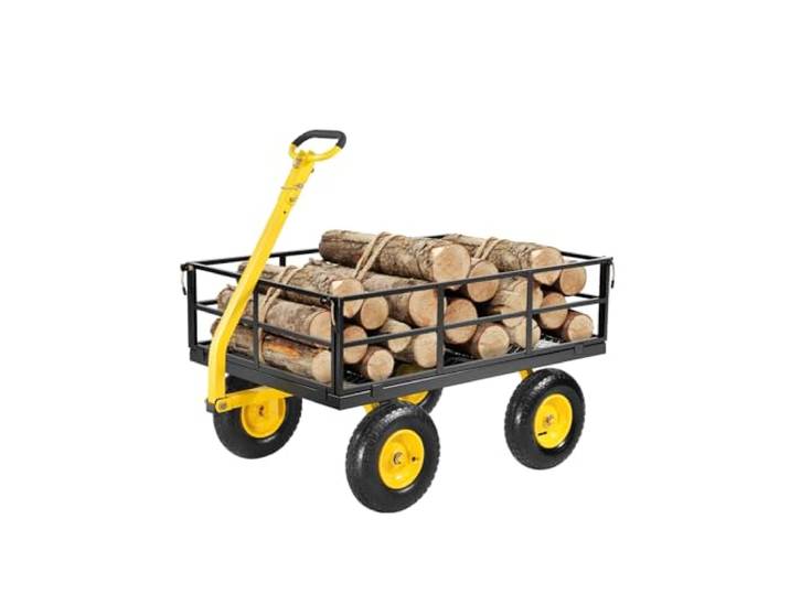 VEVOR Chariot de Jardin Transport\, Charge 544\,31 kg\, Chariot Utilitaire Robuste Tractable Extérieur Métal 2 en 1 Pneus Tout-terrain 330 mm\, Côtés Amovibles en Maille\, Poignée Rotative 180°\, Jaune Noir