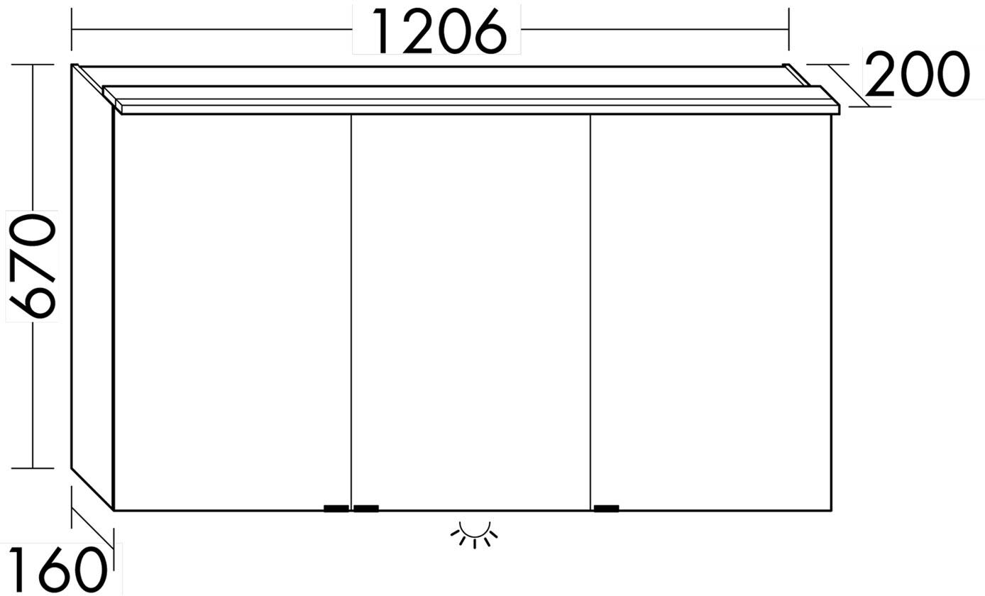 burgbad Junit Spiegelschrank mit LED-Aufsatzleuchte und LED-Waschtischbeleuchtung 120 cm Links