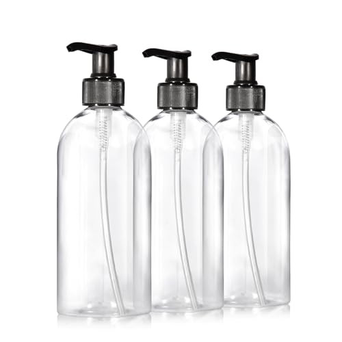 Oputec Set van 3 Navulbare Kunststof Zeepdispensers met Pompen, 3 x 500 ml, Transparant