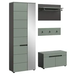GARDEROBE-SET Salbei Grün und Basalt Grau, Garderobe 160 x 190 cm, Soft-Close, Cooper