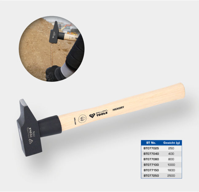 Brilliant Tools Marteau rivoir avec manche Hickory, 1000 g, forme française (BT077100)