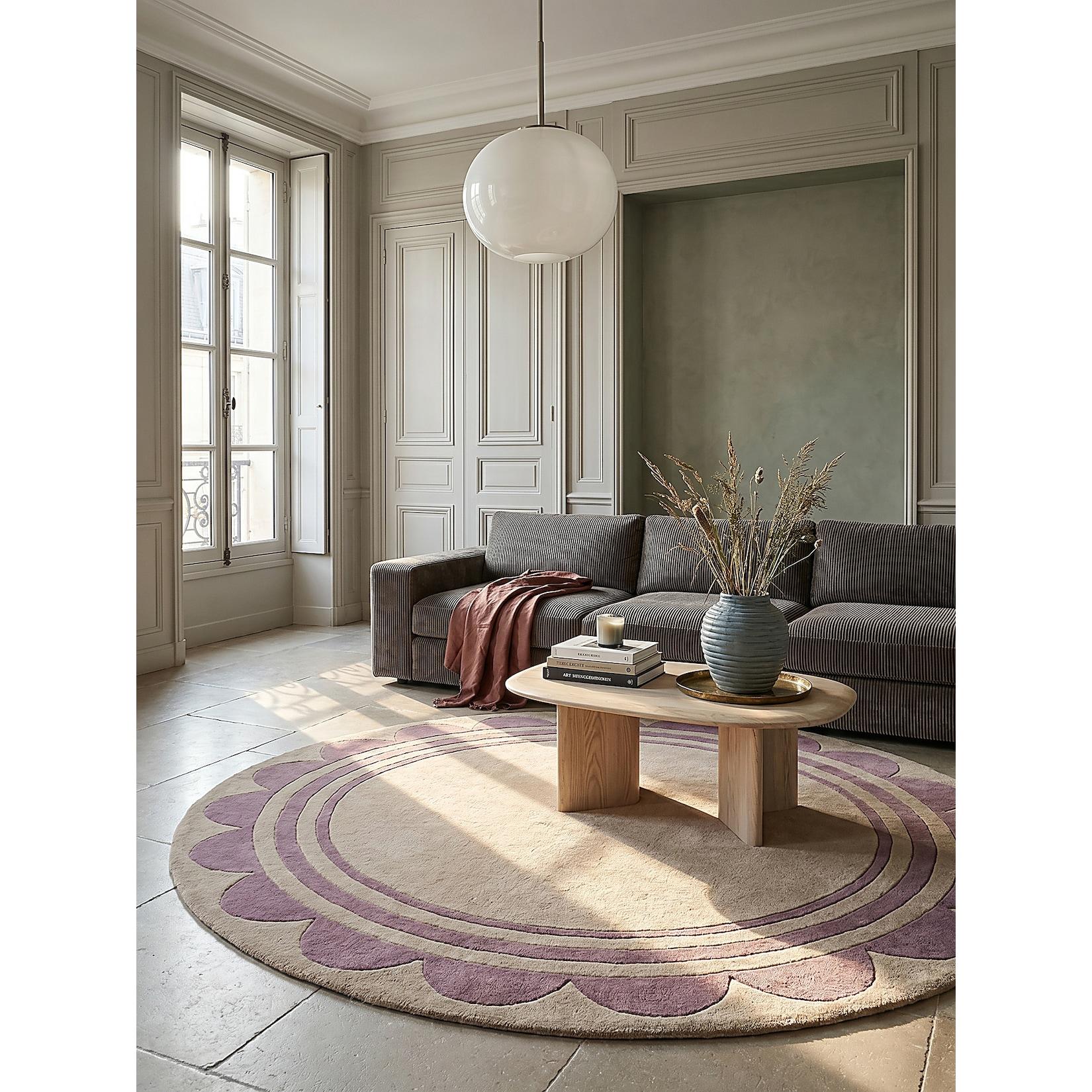 Wollteppich rund Lila-Beige Ø120 cm - WENSUM Kadima Design