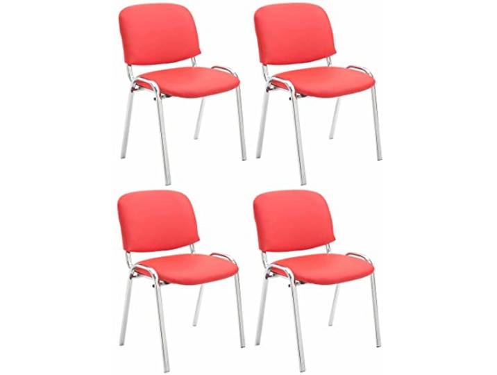 CLP 4er Set Stühle Ken Chrom Kunstleder I Gepolsterte Sitze I Stapelbar Farbe rot