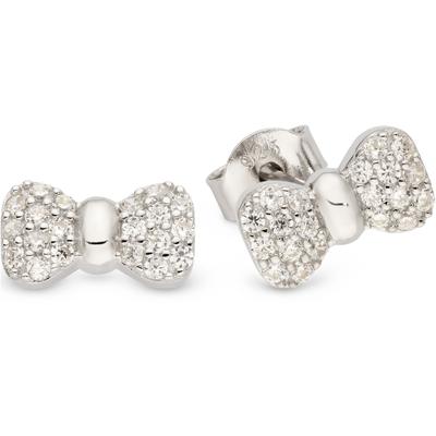 Paar Ohrstecker FIRETTI "Ohrringe Schleifen-Design Silber rhodiniert mit Zirkonia weiß", silber (silberfarben, kristallweiß, kristallweiß), Ohrringe, Damen, Silber 925 (Sterlingsilber), mit Zirkonia (synth.)