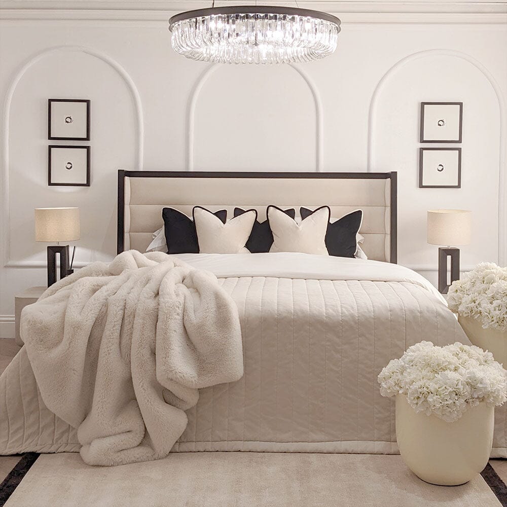 Valencia Cream & Black Premium Channelled Winged Bed, Super King