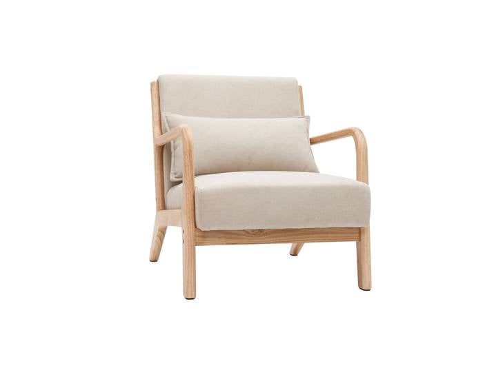 Sessel aus hellem Holz und beigem Stoff mit Samteffekt DERRY